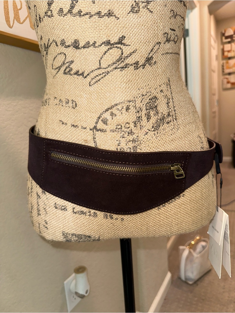Zara Dark Brown Suede Belt Bag with Gold Zip